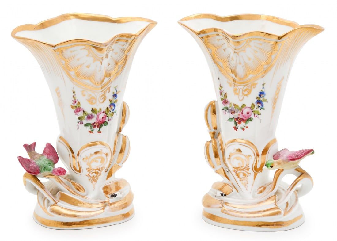 Pair of Antique French Old Paris Porcelain Vases Decorated with Hand-Painted Enamel and Gold (1 of 2)