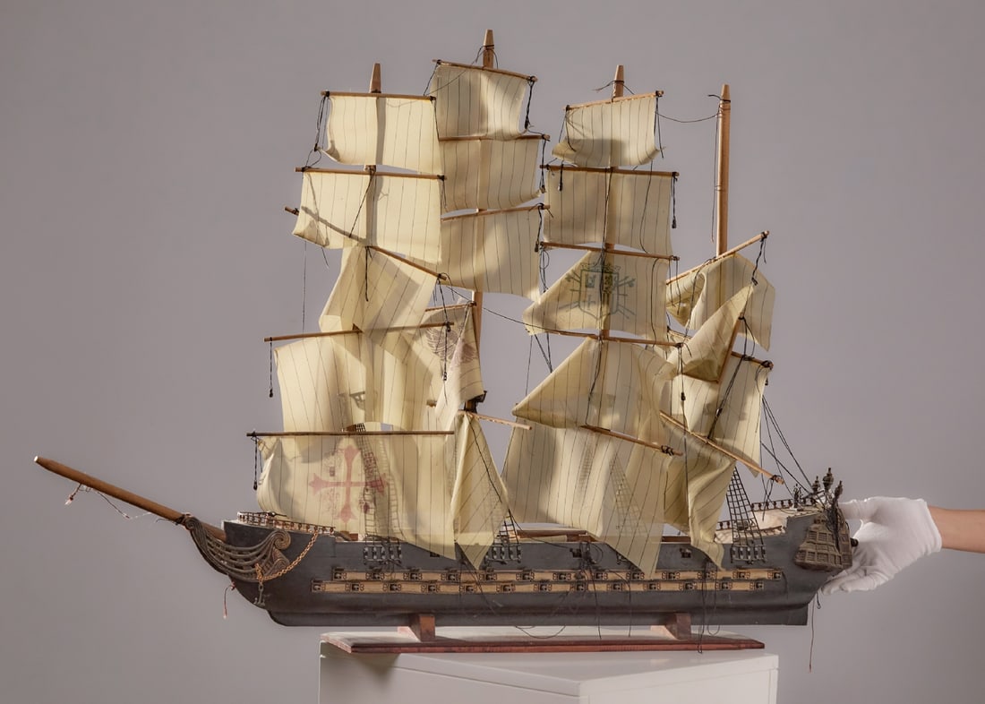 Wooden Ship Model â€“ Four-Masted Frigate, Early 20th Century (1 of 8)