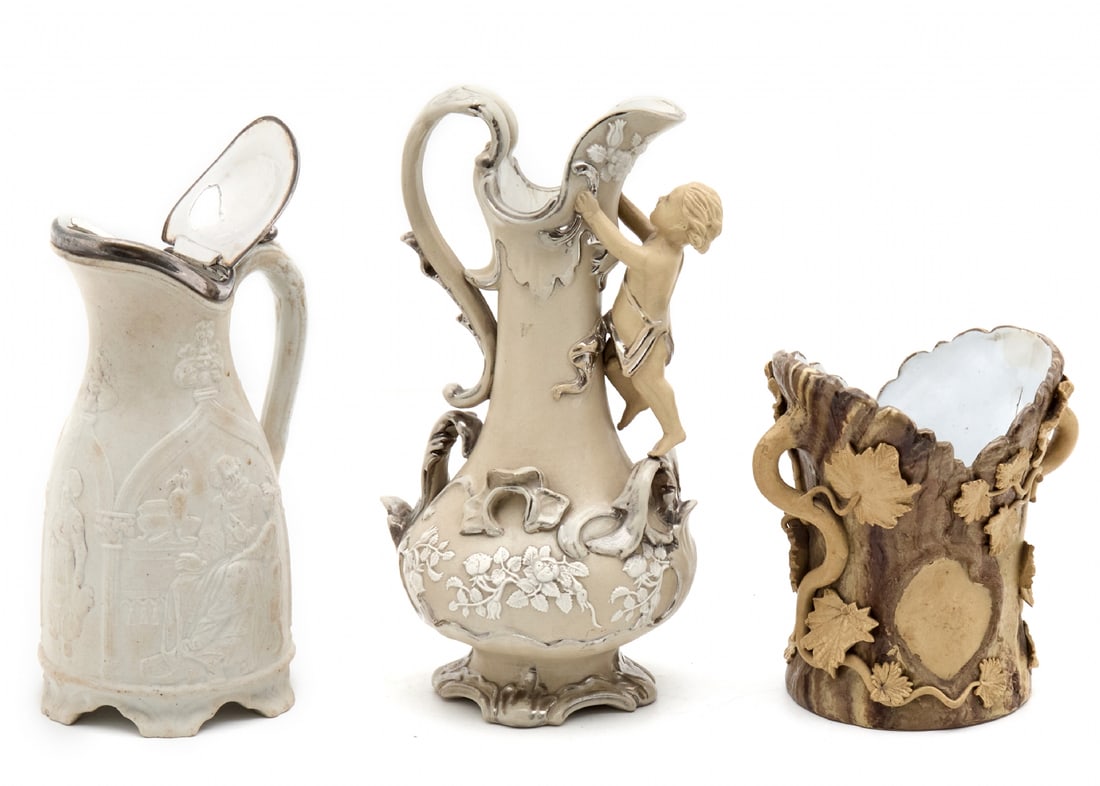 Three Antique Ceramic Objects, Decorated and Signed - 2