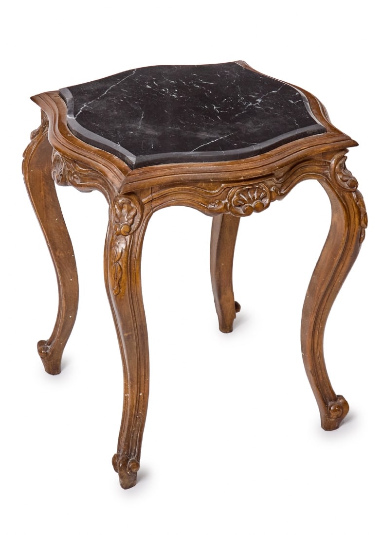 Small Antique Style Coffee Table, Carved Wood with Styled Marble Top (1 of 5)