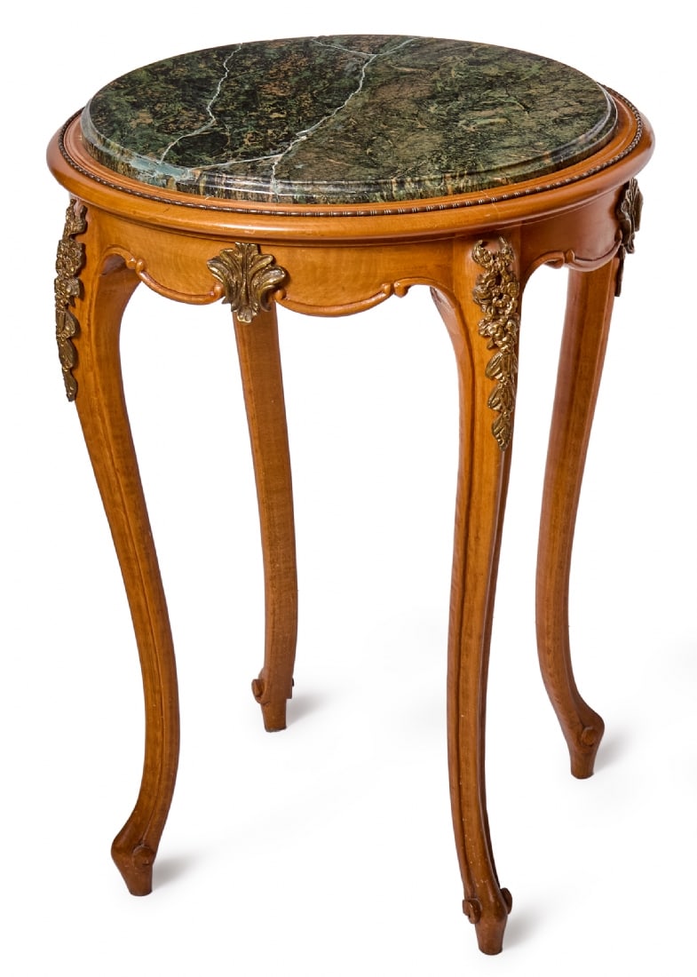 Antique Style Gueridon Table, Carved Wood with Marble Top (1 of 6)