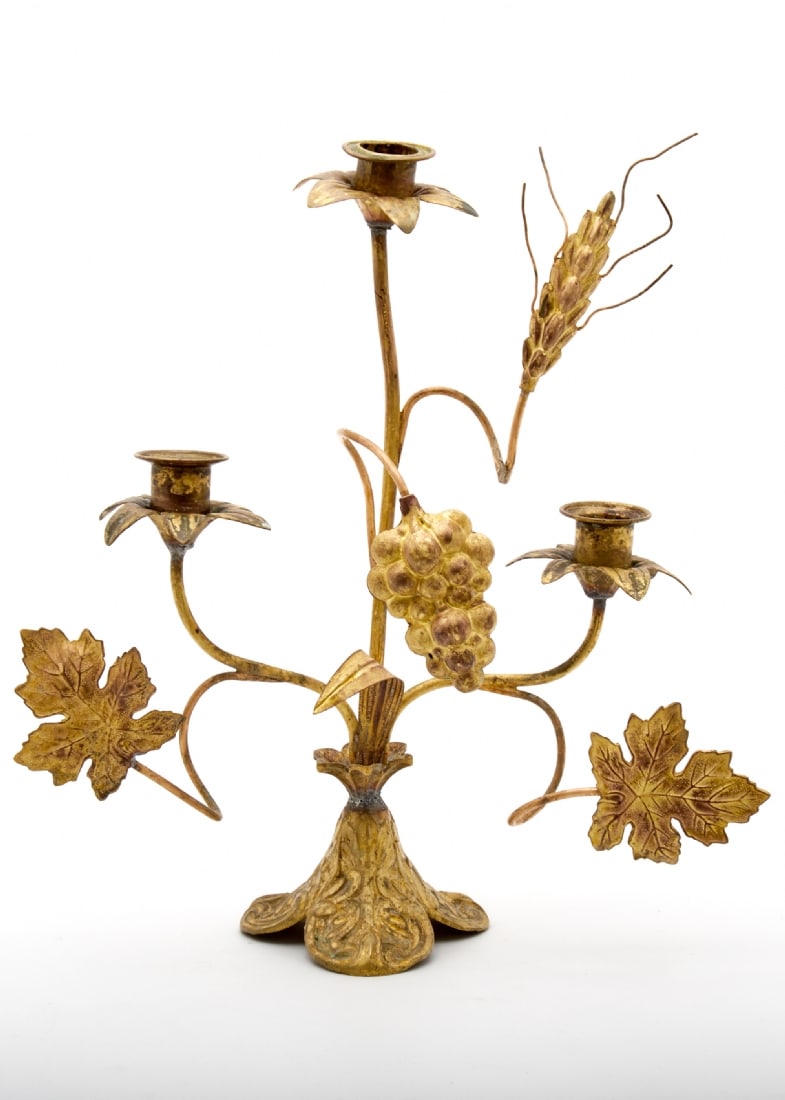 Antique French Table Candlestick Made of Gold-Plated Copper, Circa 1860-1870: Antique French Table Candlestick Made of Gold-Plated Copper, Circa 1860-1870, height: 33 cm Overall width: 30 cm Notice: We are located in Israel and provide full packing and shipping service. You can