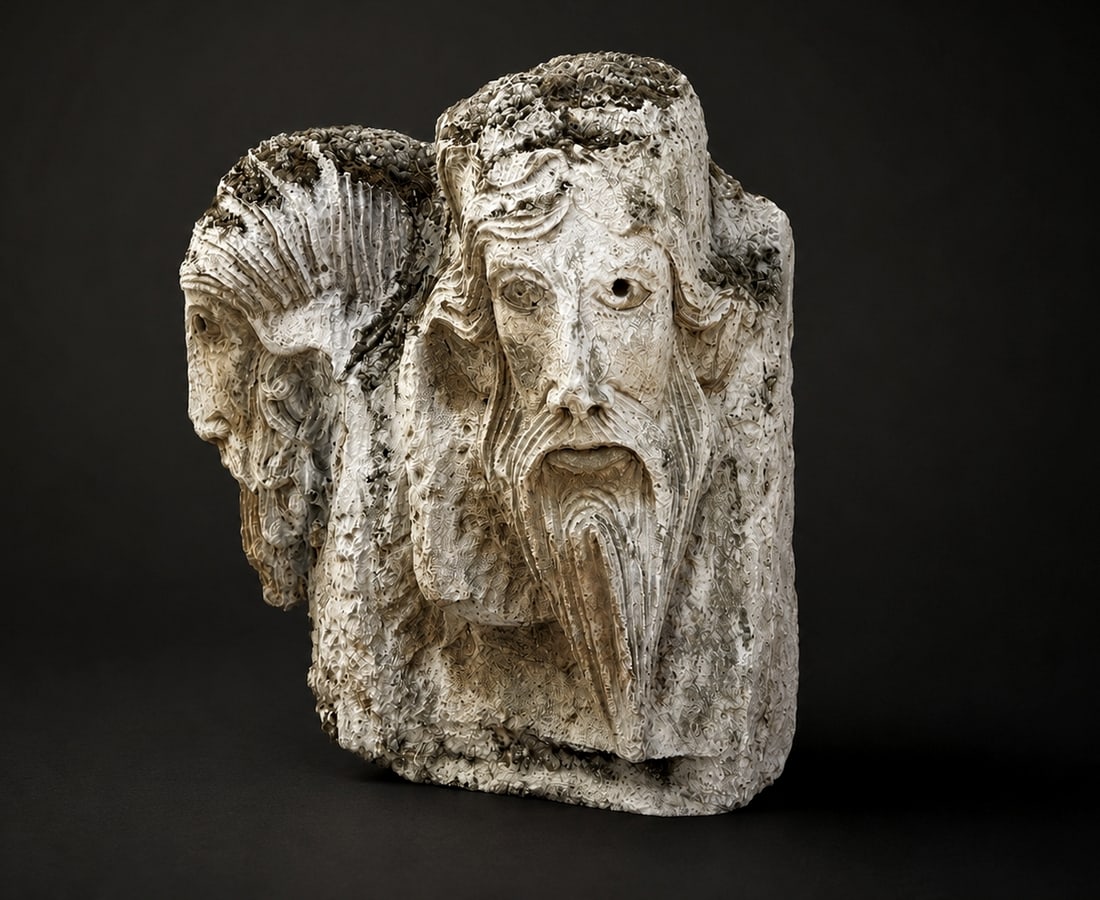 Moses and Aaron' - Late Copy Based on a Capital Decoration from the Church of the Annunciation: Moses and Aaron' - Late Copy Based on a Capital Decoration from the Church of the Annunciation, (The original from the 12th century is displayed at the Greek Orthodox Patriarchate Museum in Jerusalem)
