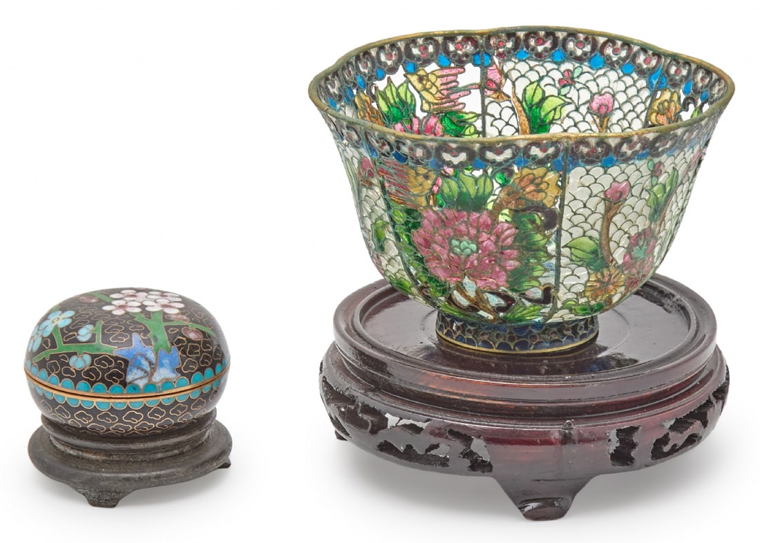 2 Chinese Enamel Items Including a Plique-a-Jour Style Enamel Bowl (1 of 3)