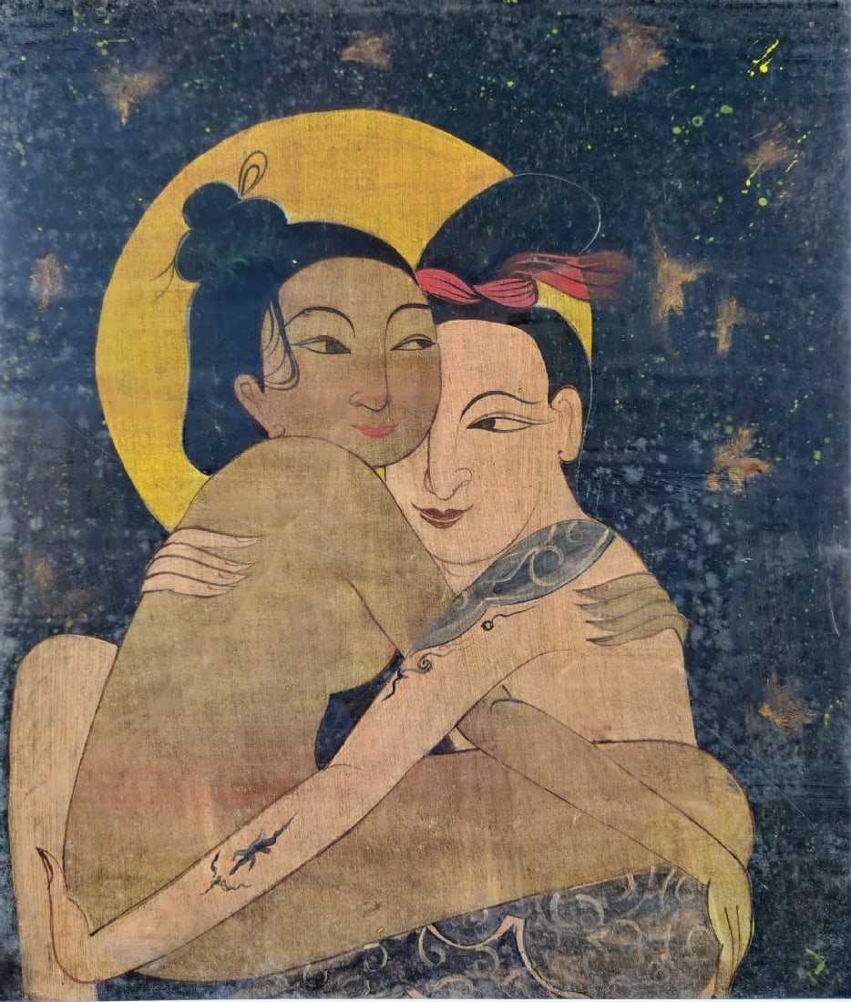Thai Painting of an Embracing Nude Couple, Gouache on Canvas, Unsigned: Thai Painting of an Embracing Nude Couple, Gouache on Canvas, Unsigned, dimensions: 51X43 cm Frame: 75X68 cm Notice: We are located in Israel and provide full packing and shipping service. You can ask