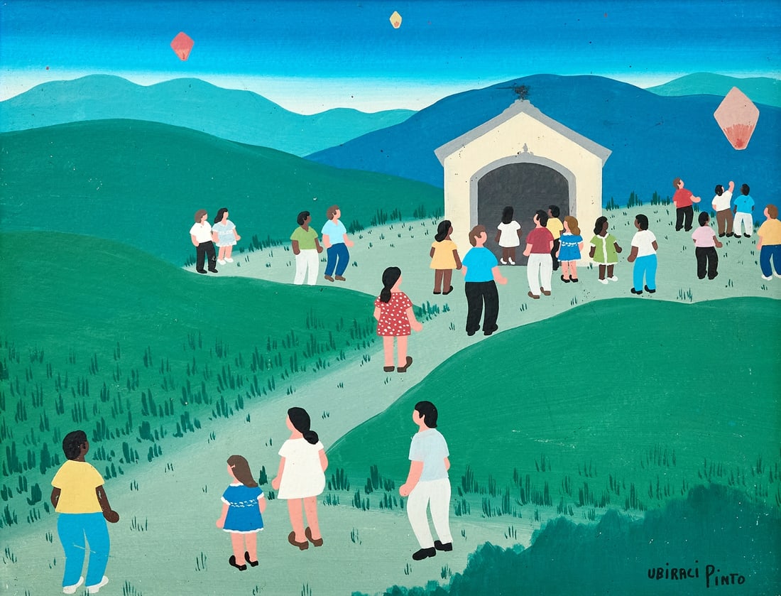 Ubiraci Pinto (Brazilian Painter Born 1945), Naive Painting, Gouache on Cardboard: Ubiraci Pinto (Brazilian Painter Born 1945), Naive Painting, Gouache on Cardboard, signed Dimensions: 27X35 cm Frame dimensions: 46X53 cm Notice: We are located in Israel and provide full packing and 