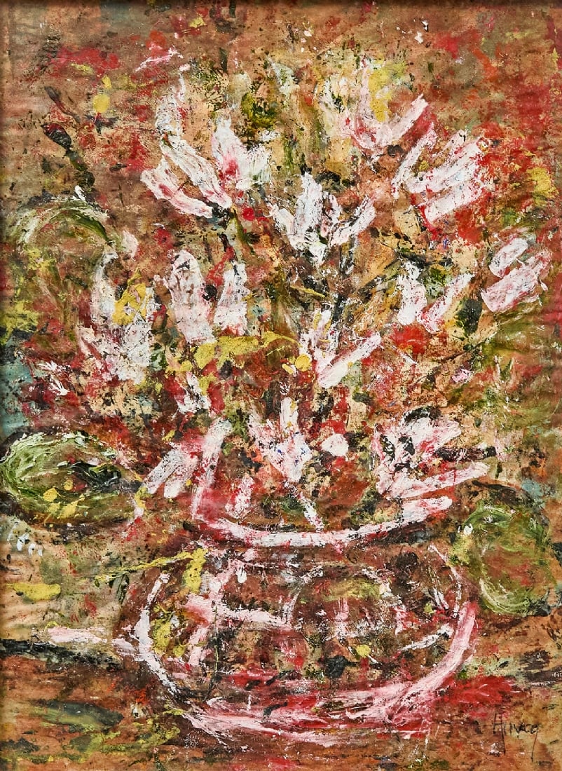 'Cyclamen in a Jug', Oil on Paper, Signed: 'Cyclamen in a Jug', Oil on Paper, Signed, 30X22 cm Frame: 42X34 cm Notice: We are located in Israel and provide full packing and shipping service. You can ask us for a shipping quote before the sale.