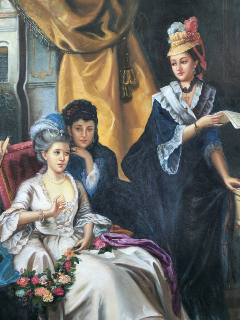 Large Painting After the Famous Work by Carl Herpfer (German Painter 1836-1897): Large Painting After the Famous Work by Carl Herpfer (German Painter 1836-1897), titled 'The Garland'. Oil on canvas. Dimensions: 90X60 cm. Frame: 110X80 cm. Notice: We are located in Israel and provi