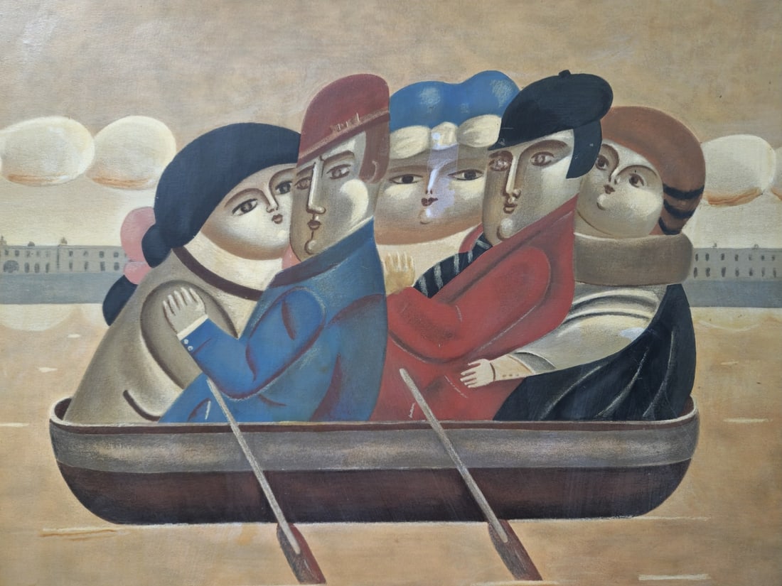 Yuri Krasny 'Figures in a Boat', Print on Board, Signed in Color: Yuri Krasny 'Figures in a Boat', Print on Board, Signed in Color, dimensions: 50X60 cm Frame: 61X71 cm Notice: We are located in Israel and provide full packing and shipping service. You can ask us fo
