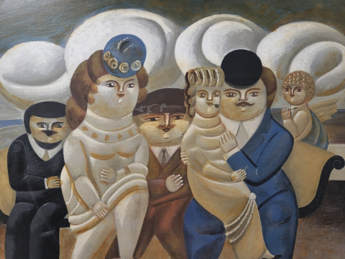 Yuri Krasny 'Figures on a Sofa Under a Cloud', Print on Board, Signed in Pencil: Yuri Krasny 'Figures on a Sofa Under a Cloud', Print on Board, Signed in Pencil, dimensions: 50X60 cm Frame: 61X71 cm Notice: We are located in Israel and provide full packing and shipping service. Yo