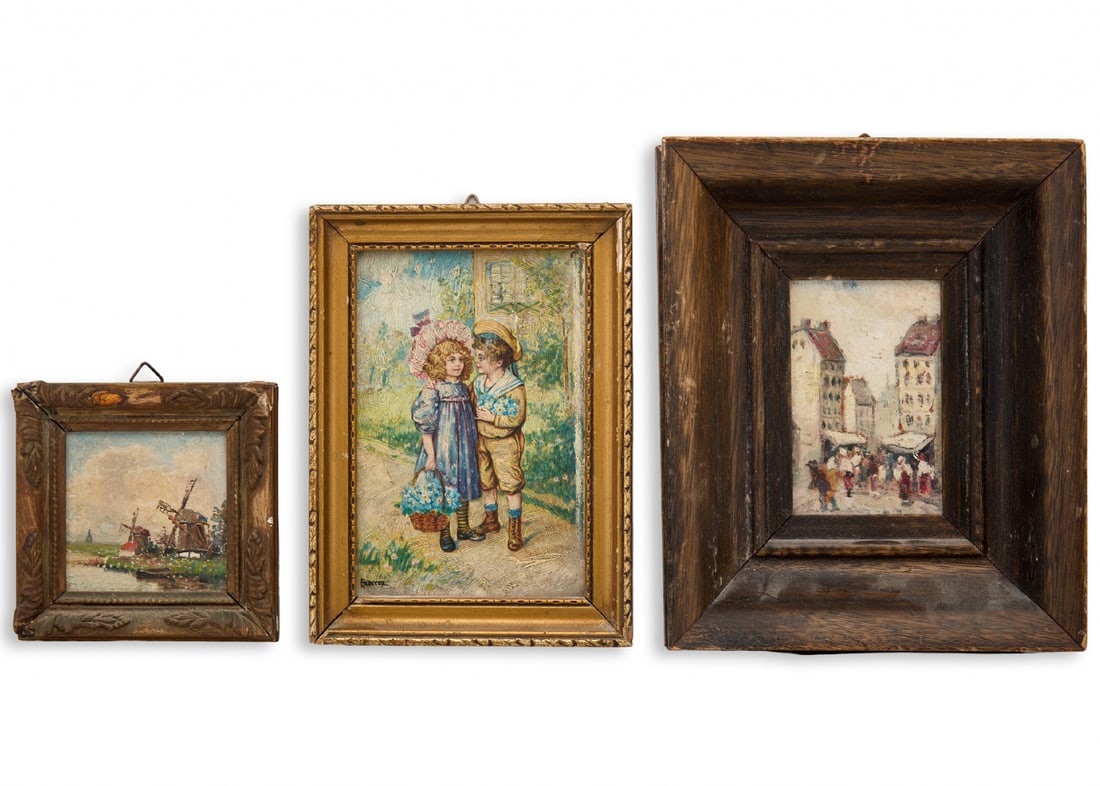 Three Miniature Paintings, Oil on Board, Various Artists (1 of 5)