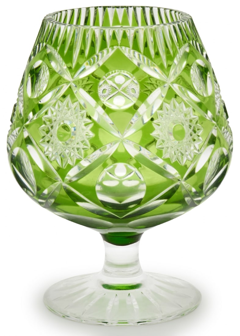 Green Crystal Goblet, Cut to Clear: Green Crystal Goblet, Cut to Clear, height: 21 cm Width: 15 cm Notice: We are located in Israel and provide full packing and shipping service. You can ask us for a shipping quote before the sale.