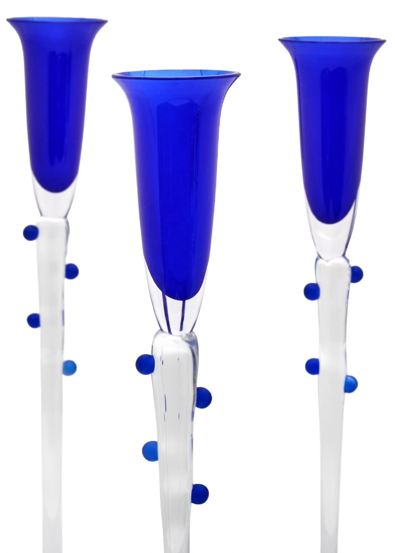 Trio of Rosenthal Glass Candlesticks, Germany, Blue Cobalt and Glass (1 of 5)