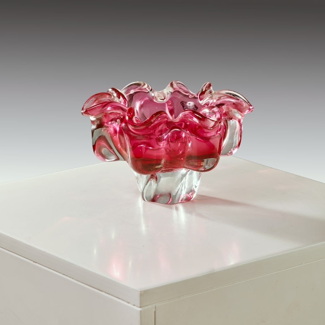 Handmade Murano Glass Bowl, Deep Cranberry Pink with Wavy Edges: Handmade Murano Glass Bowl, Deep Cranberry Pink with Wavy Edges, diameter: 20 cm Height: 12 cm Notice: We are located in Israel and provide full packing and shipping service. You can ask us for a ship