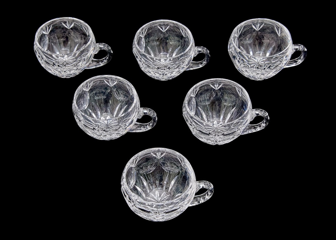 Set of 6 Hand-Polished Crystal Punch Glasses: Set of 6 Hand-Polished Crystal Punch Glasses, length, including handle: 11 cm Notice: We are located in Israel and provide full packing and shipping service. You can ask us for a shipping quote before