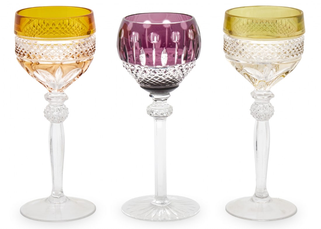Three Colored Crystal Wine Glasses: Three Colored Crystal Wine Glasses, height: 20 cm Notice: We are located in Israel and provide full packing and shipping service. You can ask us for a shipping quote before the sale.