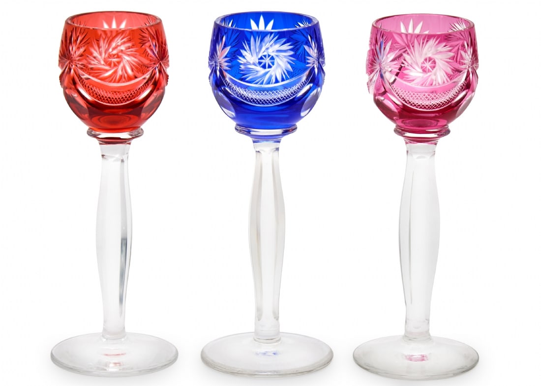Three Colored Crystal Goblets: Three Colored Crystal Goblets, height: 13.5 cm Notice: We are located in Israel and provide full packing and shipping service. You can ask us for a shipping quote before the sale.
