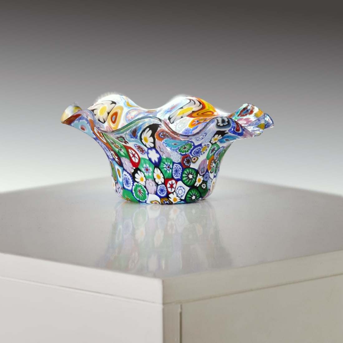 Italian (Venetian) Millefiori Glass Bowl: Italian (Venetian) Millefiori Glass Bowl, colorful hand-crafted glass bowl, decorated with tiny floral patterns in traditional Millefiori technique Diameter: 17 cm Height: 8 cm Notice: We are located