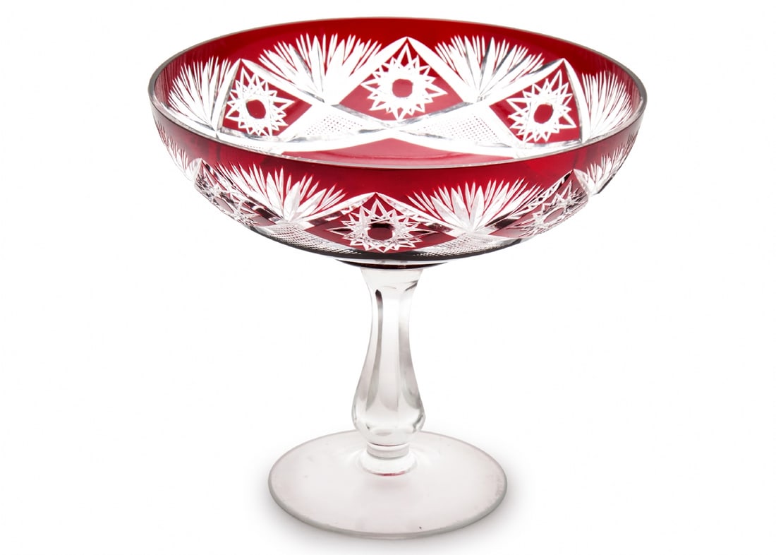Bohemian Crystal Tazza in Red, Hand-Polished (1 of 4)