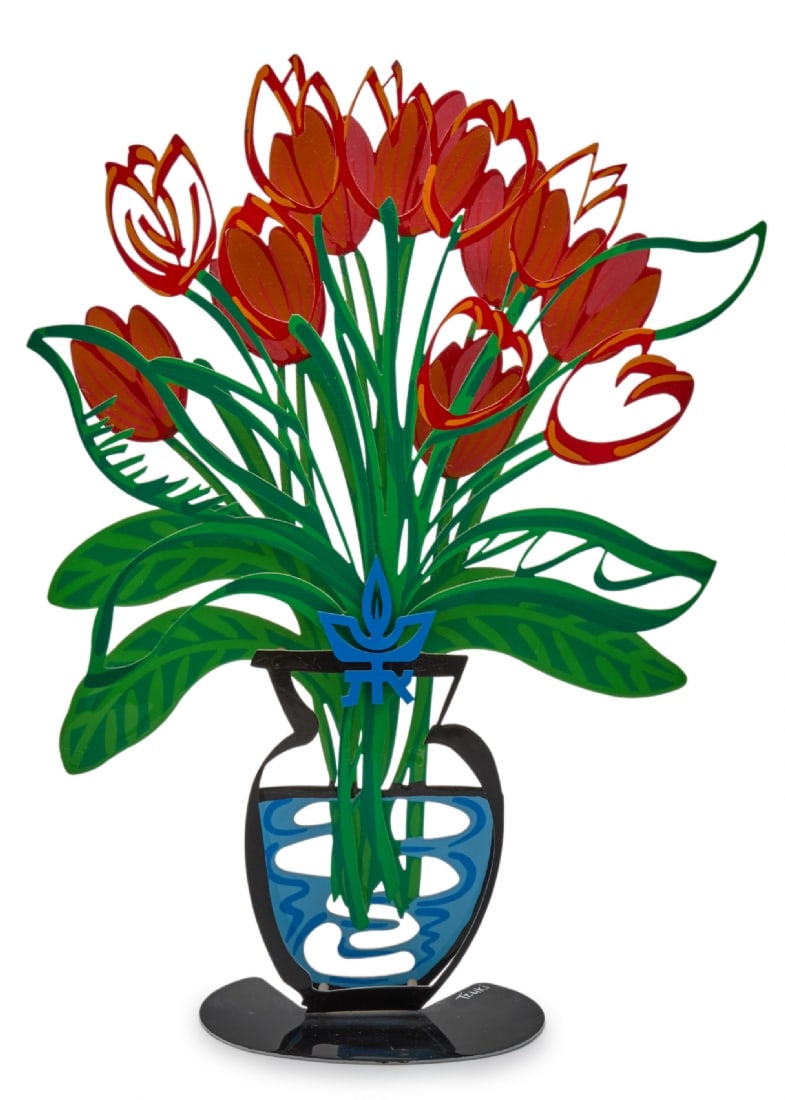 Tzuki Tulip Flower Vase in Laser-Cut and Hand-Painted Technique: Tzuki Tulip Flower Vase in Laser-Cut and Hand-Painted Technique, signed Height: 40 cm Width: 28 cm Notice: We are located in Israel and provide full packing and shipping service. You can ask us for a