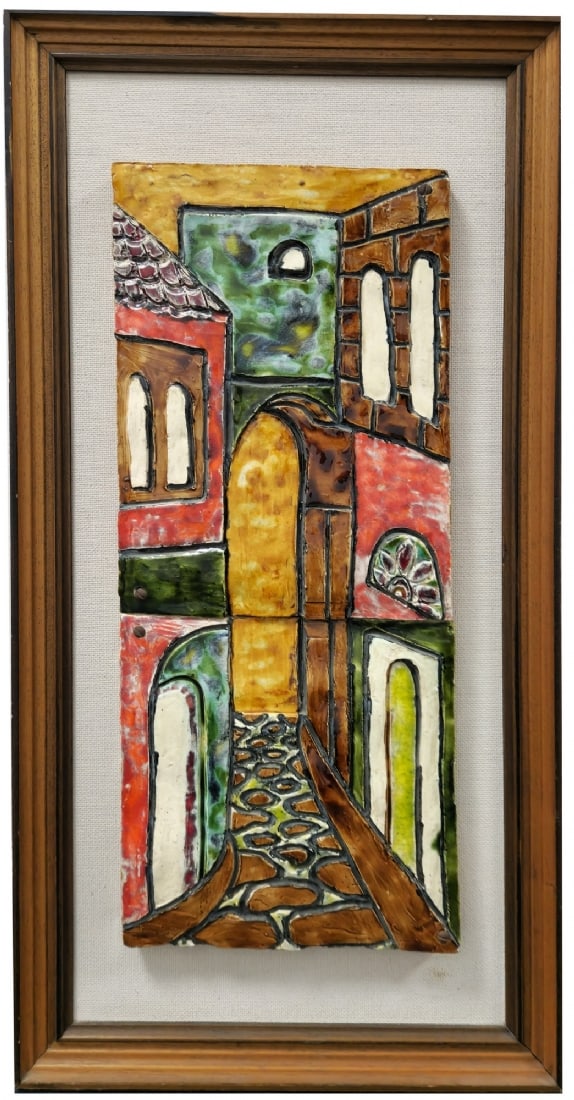 Israeli Ceramic Relief Mounted on Board and Framed (1 of 3)