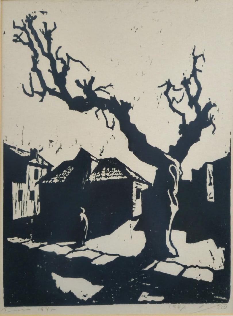 Jacob Pins 'Figure Under a Tree' - Woodcut Print, Signed in Pencil (1 of 3)