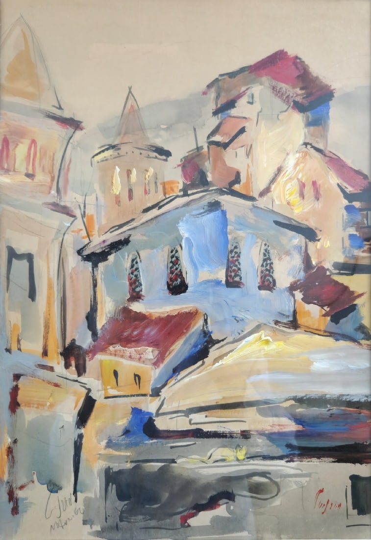 Mordechai Avniel 'Roofs and Spires' - Gouache and Watercolor on Paper, Signed: Mordechai Avniel 'Roofs and Spires' - Gouache and Watercolor on Paper, Signed, dimensions: 48X33 cm Frame: 77X59 cm Notice: We are located in Israel and provide full packing and shipping service. You 
