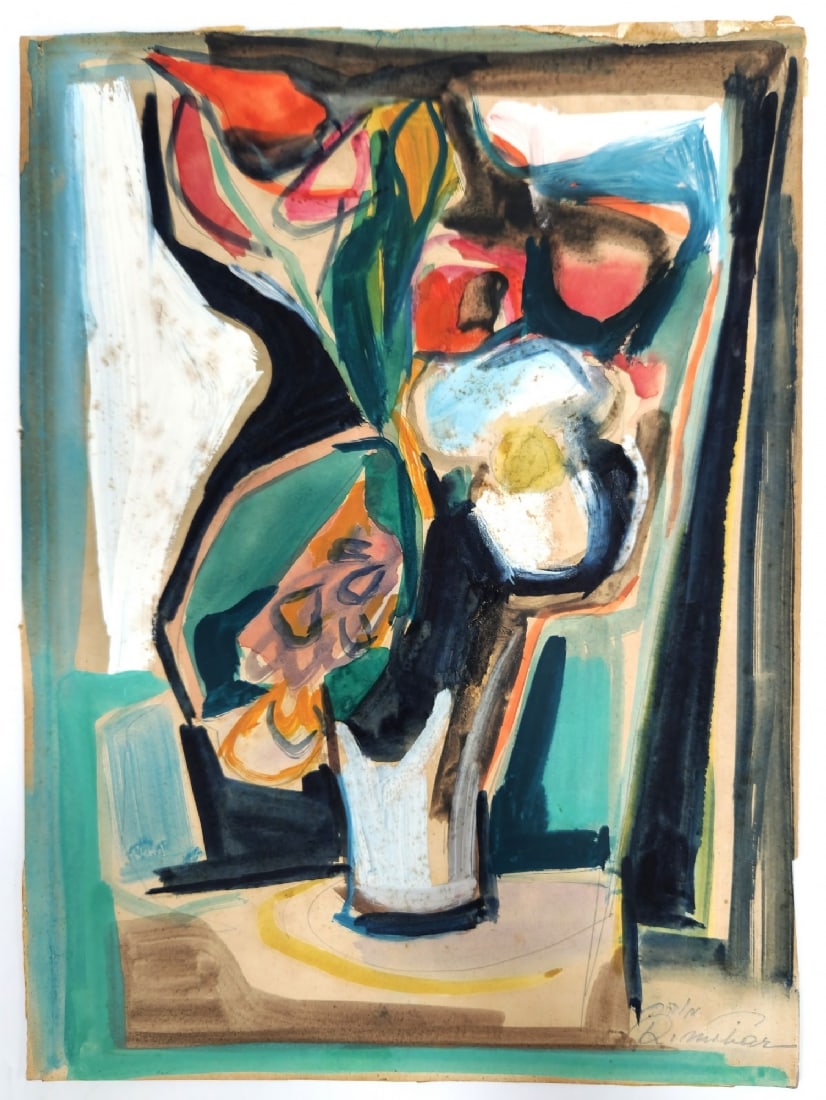 Raphael Moher (1906-1962) 'Still Life' - Gouache on Paper, Signed: Raphael Moher (1906-1962) 'Still Life' - Gouache on Paper, Signed, unframed Dimensions: 35X26 cm Stains on the paper Notice: We are located in Israel and provide full packing and shipping service. You
