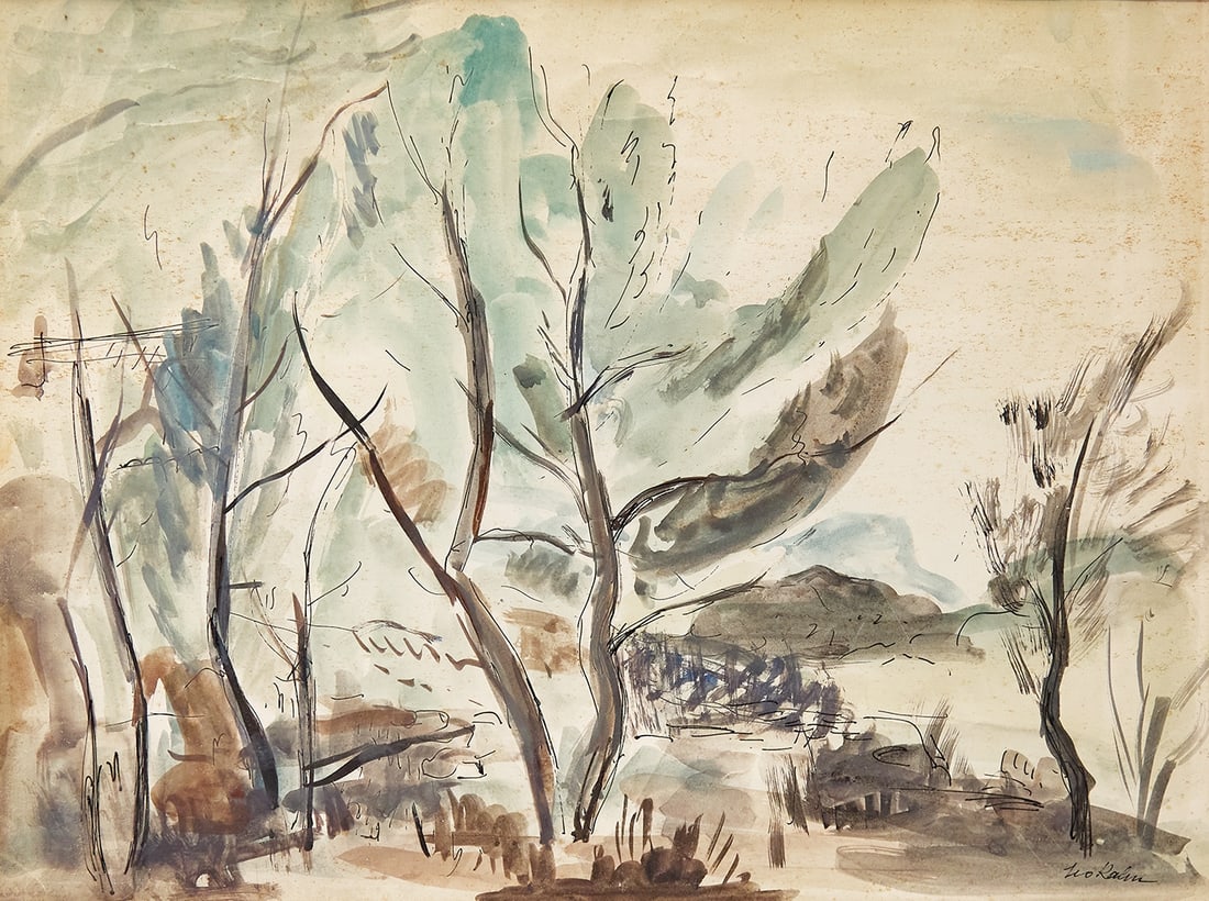 Leo Kahn – 'Trees on the Shores of the Kinneret' – Watercolor on Paper, Signed: Leo Kahn – 'Trees on the Shores of the Kinneret' – Watercolor on Paper, Signed, 50X65 cm Frame 69X85 cm Notice: We are located in Israel and provide full packing and shipping service. You can ask 