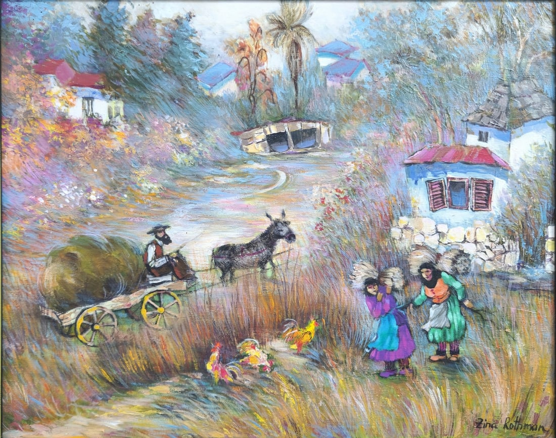 Zina Rothman - 'Coachman and Roosters' - Oil Painting on Canvas, Signed: Zina Rothman - 'Coachman and Roosters' - Oil Painting on Canvas, Signed, dimensions: 41X50 cm Notice: We are located in Israel and provide full packing and shipping service. You can ask us for a shipp