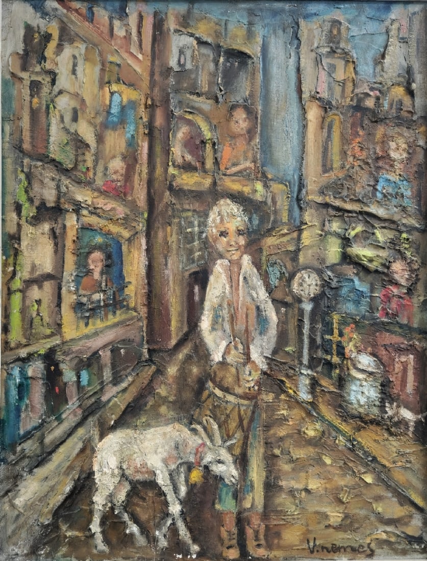 Veronika Nemesh - 'I Have a Pet Goat', Oil on Board, Signed: Veronika Nemesh - 'I Have a Pet Goat', Oil on Board, Signed, dimensions: 60X45 cm Notice: We are located in Israel and provide full packing and shipping service. You can ask us for a shipping quote be
