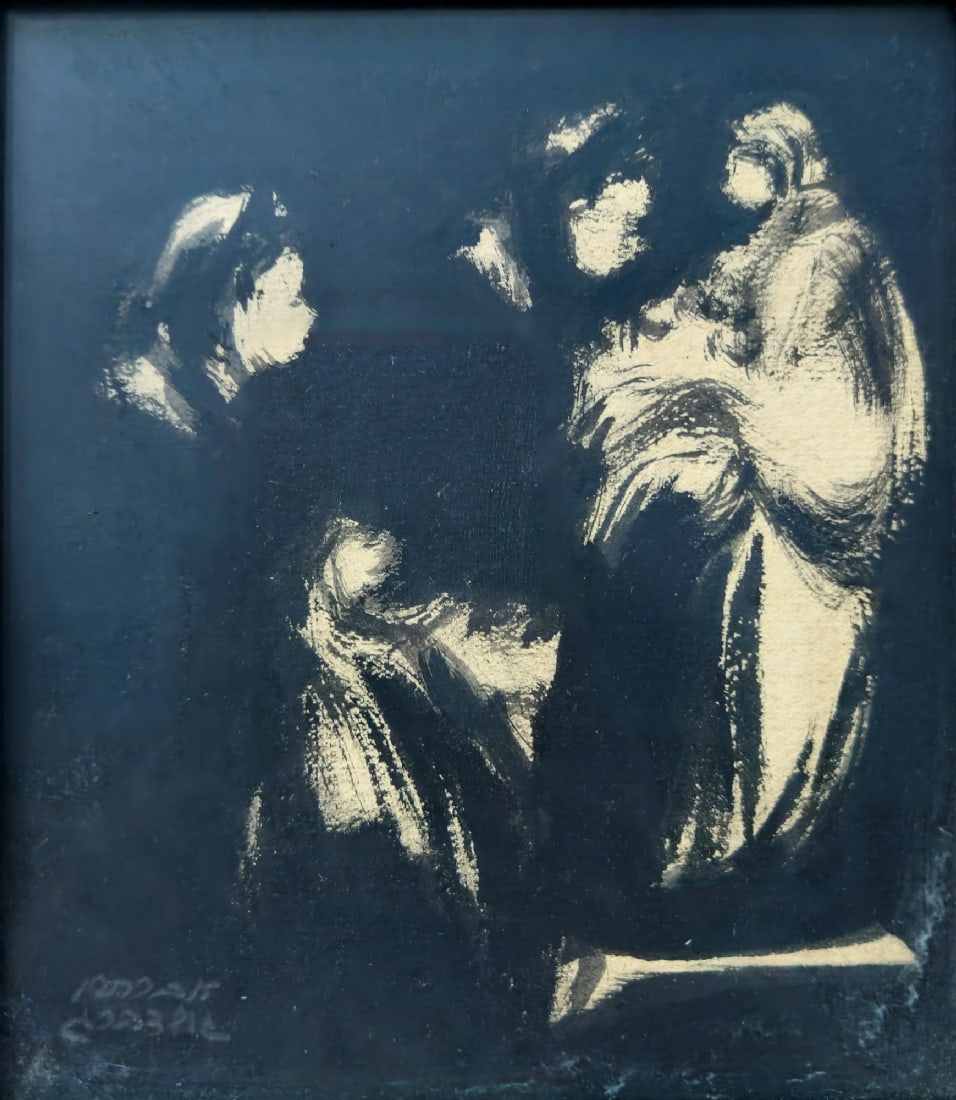 Avraham Goldberg - 'Three Jewish Women', Black Gouache on Paper, Signed in Pencil: Avraham Goldberg - 'Three Jewish Women', Black Gouache on Paper, Signed in Pencil, dimensions: 16X14 cm Frame: 32X30 cm Notice: We are located in Israel and provide full packing and shipping service. 
