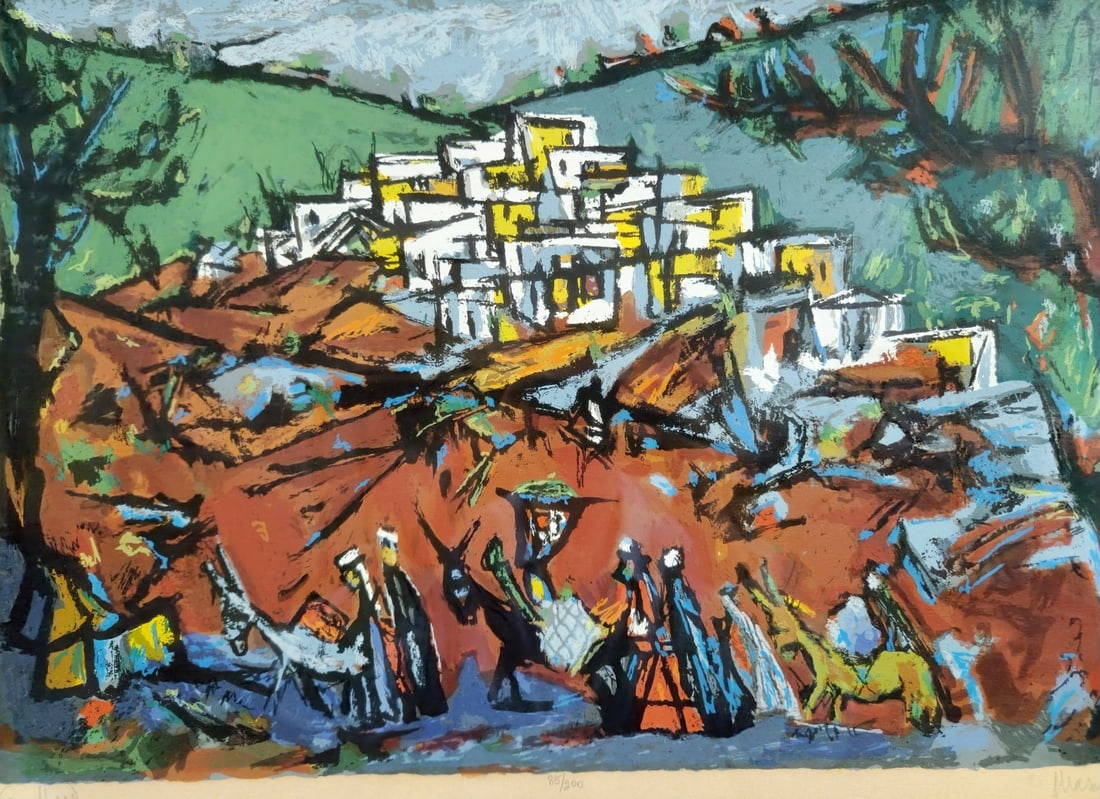 Marcel Janco - 'Ein Hod', Large and Beautiful Lithograph, Signed in Pencil, Bearing the Title: Marcel Janco - 'Ein Hod', Large and Beautiful Lithograph, Signed in Pencil, Bearing the Title, numbered 86/200 Dimensions: 44X63 cm Frame: 60X80 cm Notice: We are located in Israel and provide full pa