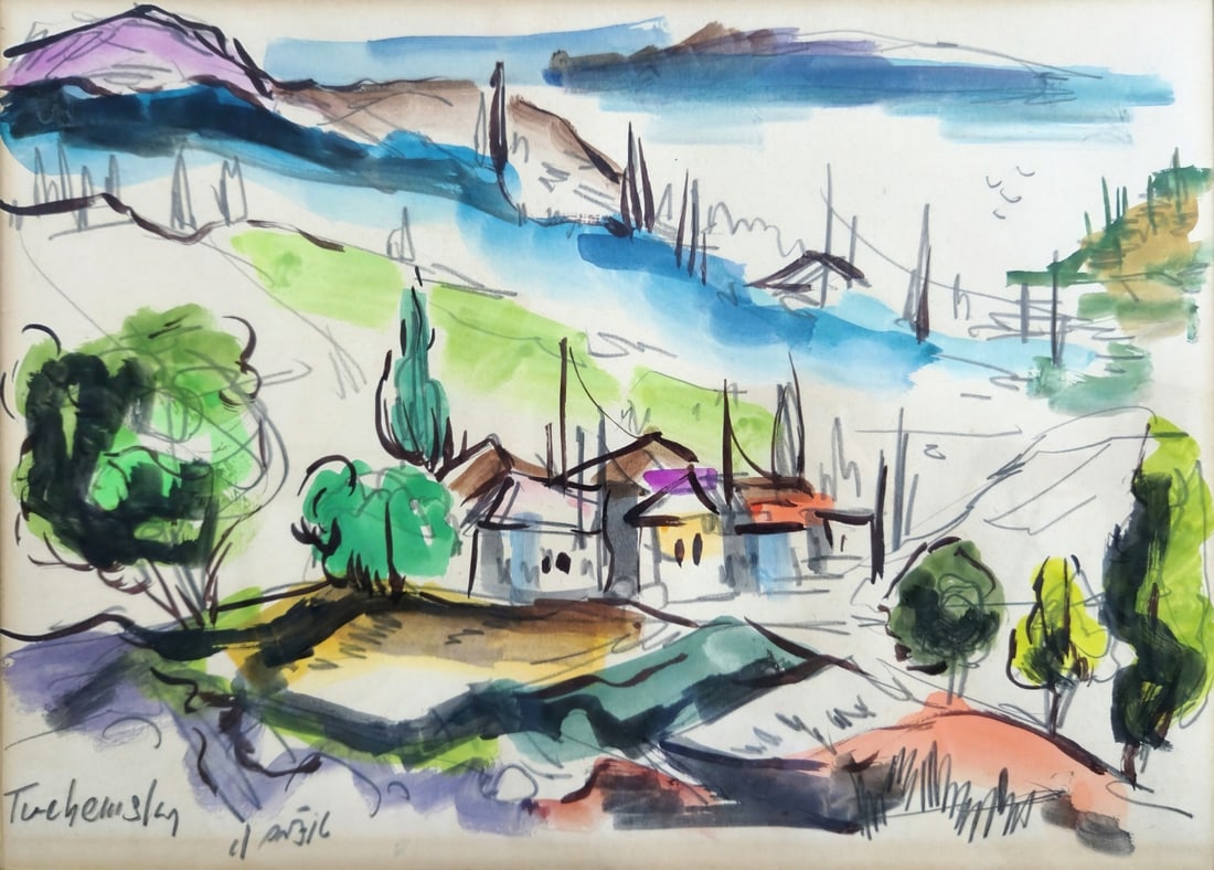 Moshe Tochemski - 'Rosh Pina', Watercolor on Paper, Signed: Moshe Tochemski - 'Rosh Pina', Watercolor on Paper, Signed, dimensions: 24X34 cm Frame dimensions: 34X44 cm Notice: We are located in Israel and provide full packing and shipping service. You can ask 