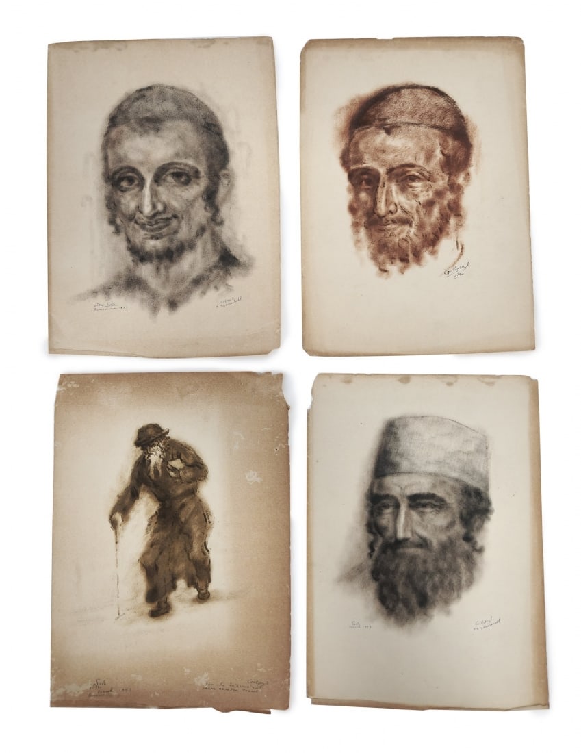 Shimon Zeidenstadt - Four Portrait Sketches and a Jewish Figure, Charcoal on Paper: Shimon Zeidenstadt - Four Portrait Sketches and a Jewish Figure, Charcoal on Paper, unframed Signed in pencil Paper edges damaged Dimensions: 34X24 cm Notice: We are located in Israel and provide full