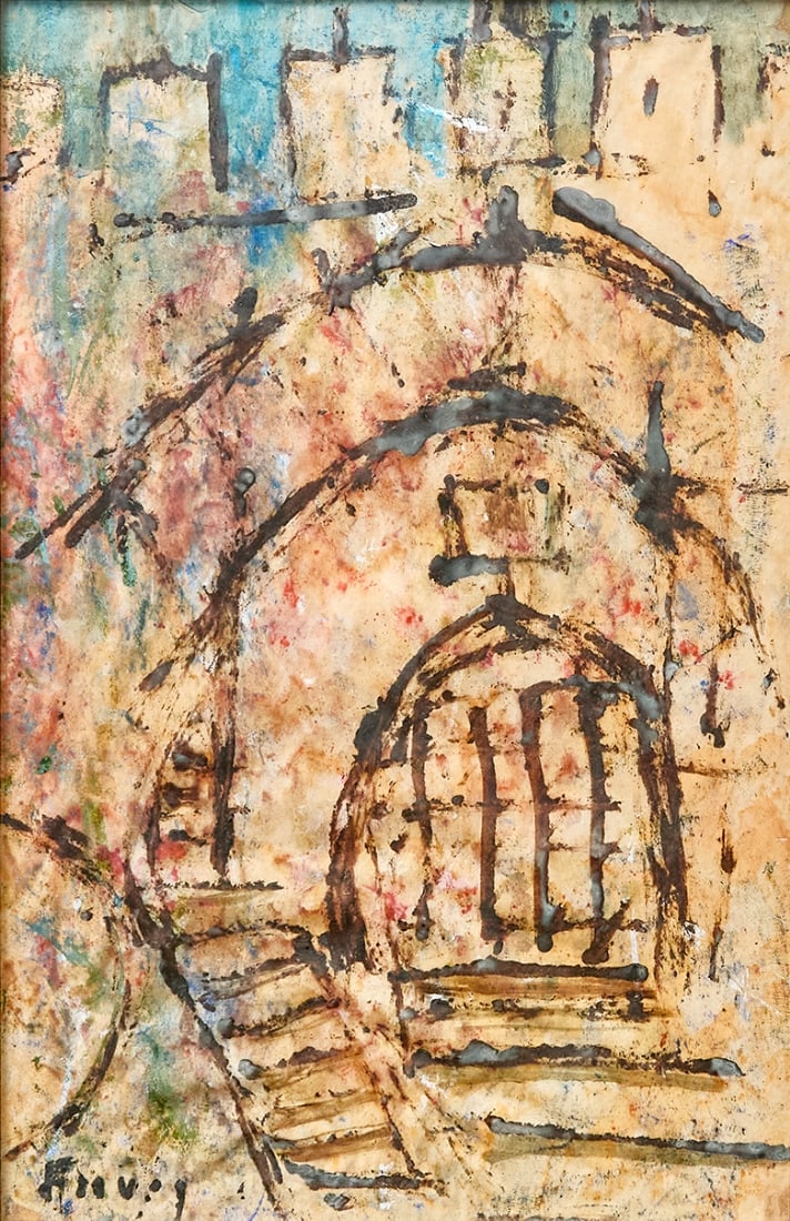Yitzhak Frenkel Frenel – 'Gate in Jerusalem' – Gouache and watercolor on paper: Yitzhak Frenkel Frenel – 'Gate in Jerusalem' – Gouache and watercolor on paper, signed 48X31 cm Frame: 68X51 cm Notice: We are located in Israel and provide full packing and shipping service. You 