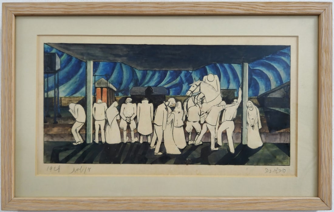 Zvi (Malbenchik) Livni 'The Annunciation' - Ink and Watercolor Drawing on Paper: Zvi (Malbenchik) Livni 'The Annunciation' - Ink and Watercolor Drawing on Paper, 1929 On the back, a certificate of authenticity by the artist's granddaughter, Mrs. Ruti Gil Dimensions: 16.5X32 cm Fra