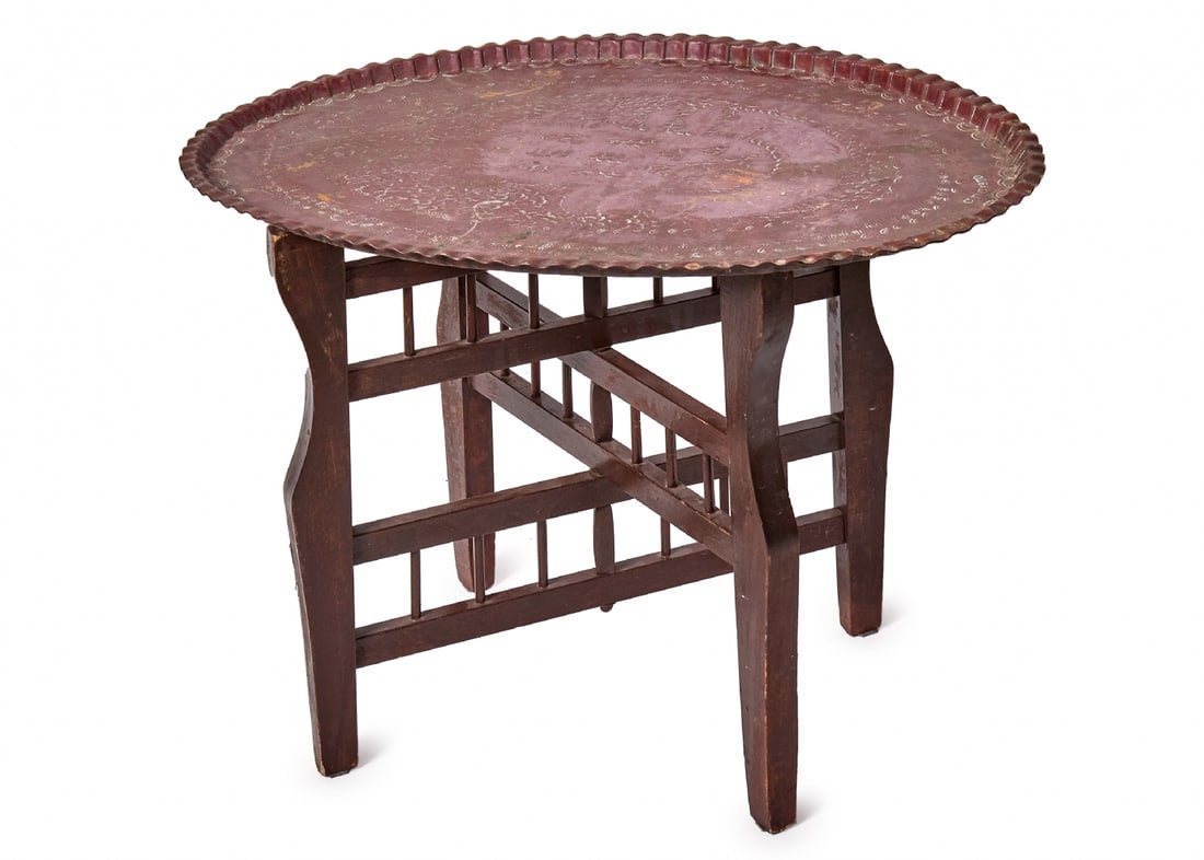 Wooden Legs + Antique Persian Tray Made of Copper (1 of 3)