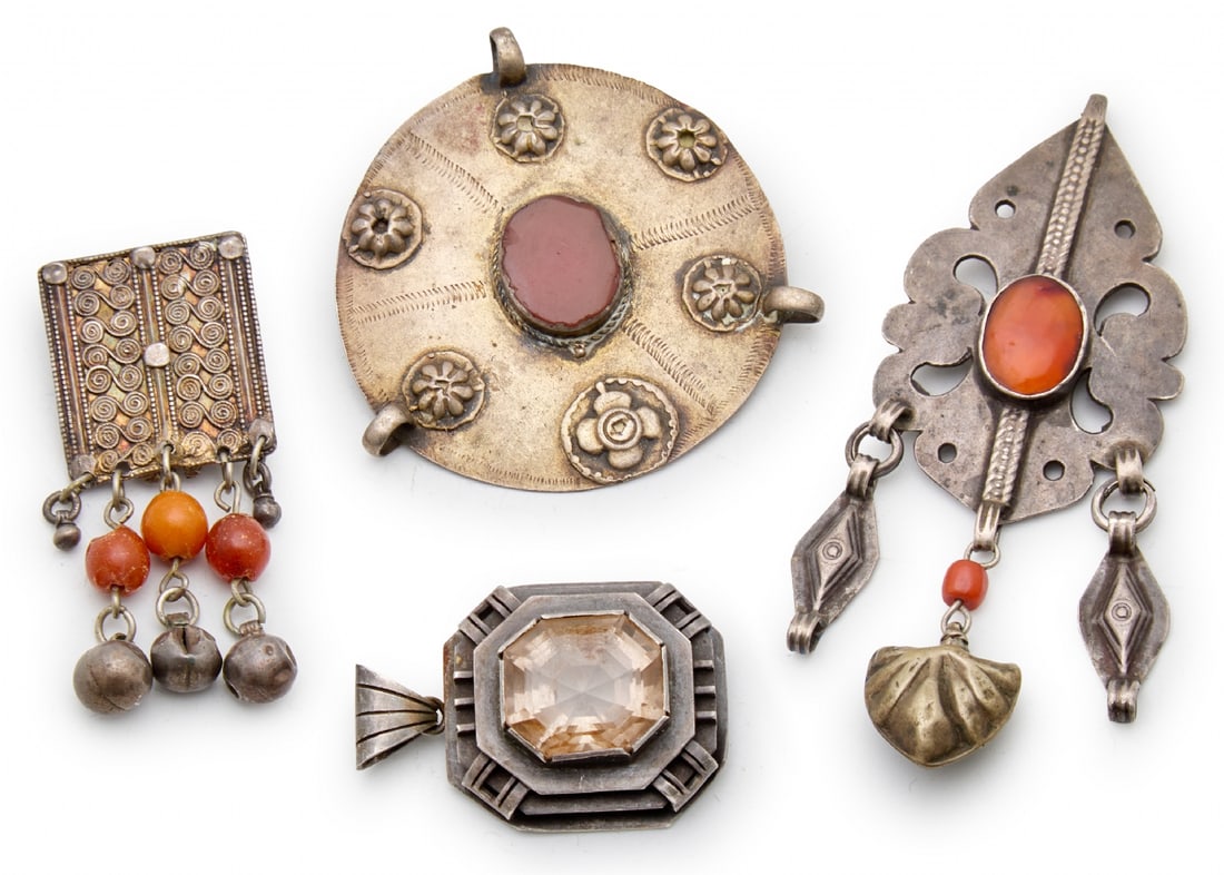 Four Silver Jewelry Pieces, Three of Which Are Antique Ethnic (1 of 6)