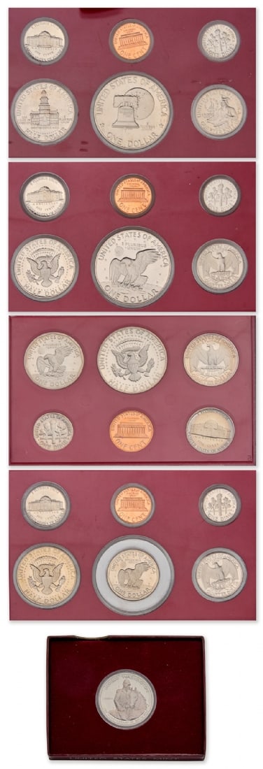 Lot Including Four American Sets with an American Silver Half Dollar Coin (1 of 2)