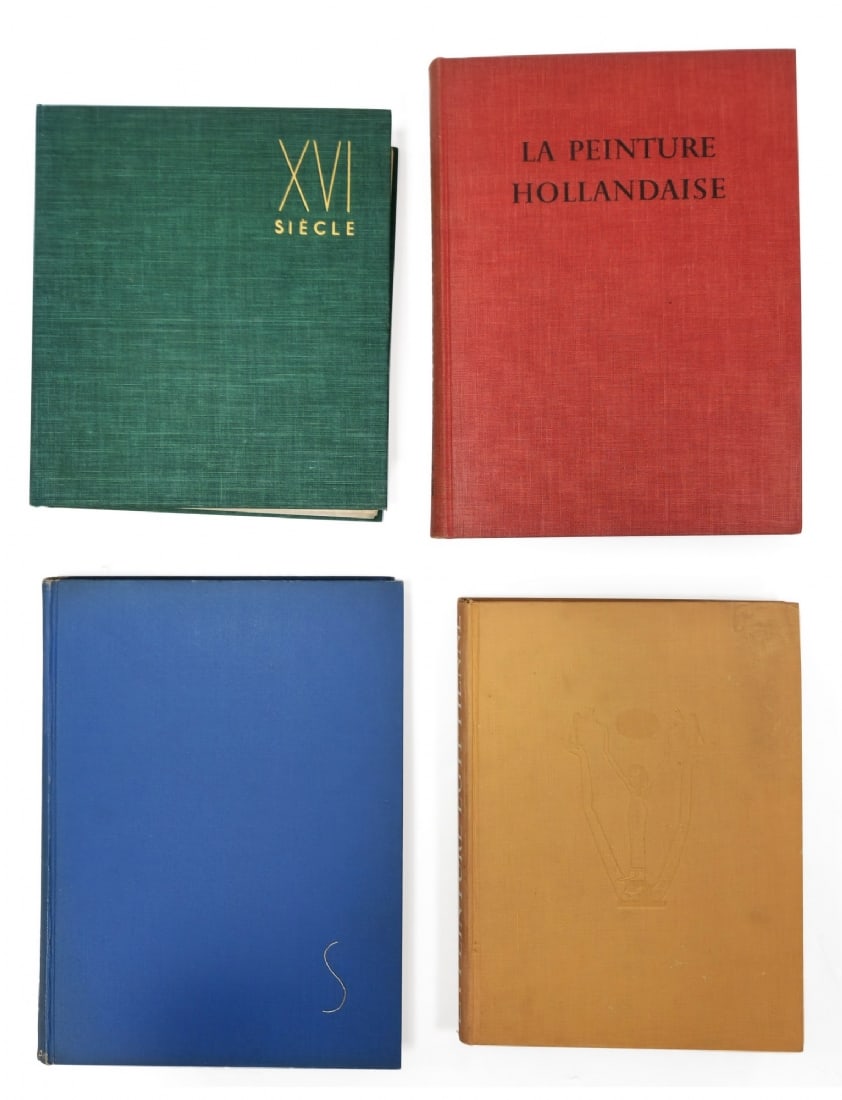 Four Art Books on European Painting and Egyptian Art by Skira and Arts du Monde: Four Art Books on European Painting and Egyptian Art by Skira and Arts du Monde, three published by Skira focusing on classic European painting (Italian, Dutch, and 16th century) An additional book fr
