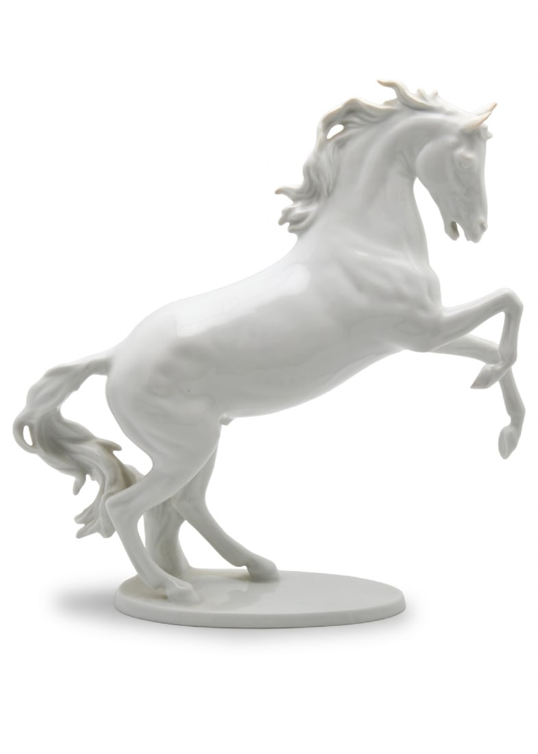 Porcelain Sculpture of a Horse Standing on Two Legs by KAISER: Porcelain Sculpture of a Horse Standing on Two Legs by KAISER, signed Height: 28 cm Notice: We are located in Israel and provide full packing and shipping service. You can ask us for a shipping quote 