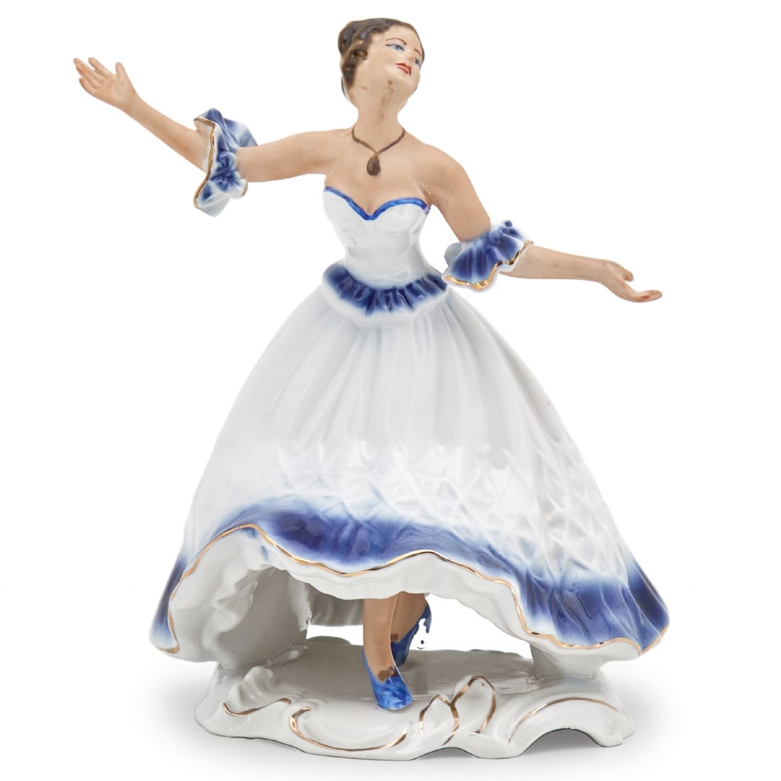 Porcelain Statue of a Woman, Decorated with Hand-Painted Enamel and Gold: Porcelain Statue of a Woman, Decorated with Hand-Painted Enamel and Gold, signed Height: 27 cm Width: 21 cm Notice: We are located in Israel and provide full packing and shipping service. You can ask 