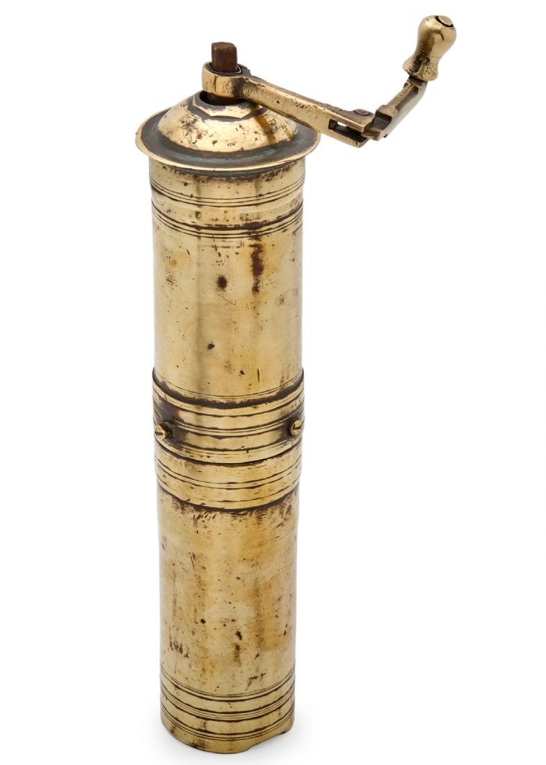 Antique Manual Coffee Grinder Made of Brass, Tall Body with Original Manual Grinding Mechanism: Antique Manual Coffee Grinder Made of Brass, Tall Body with Original Manual Grinding Mechanism, defects consistent with age Working condition not tested Length: 28 cm Notice: We are located in Israel 