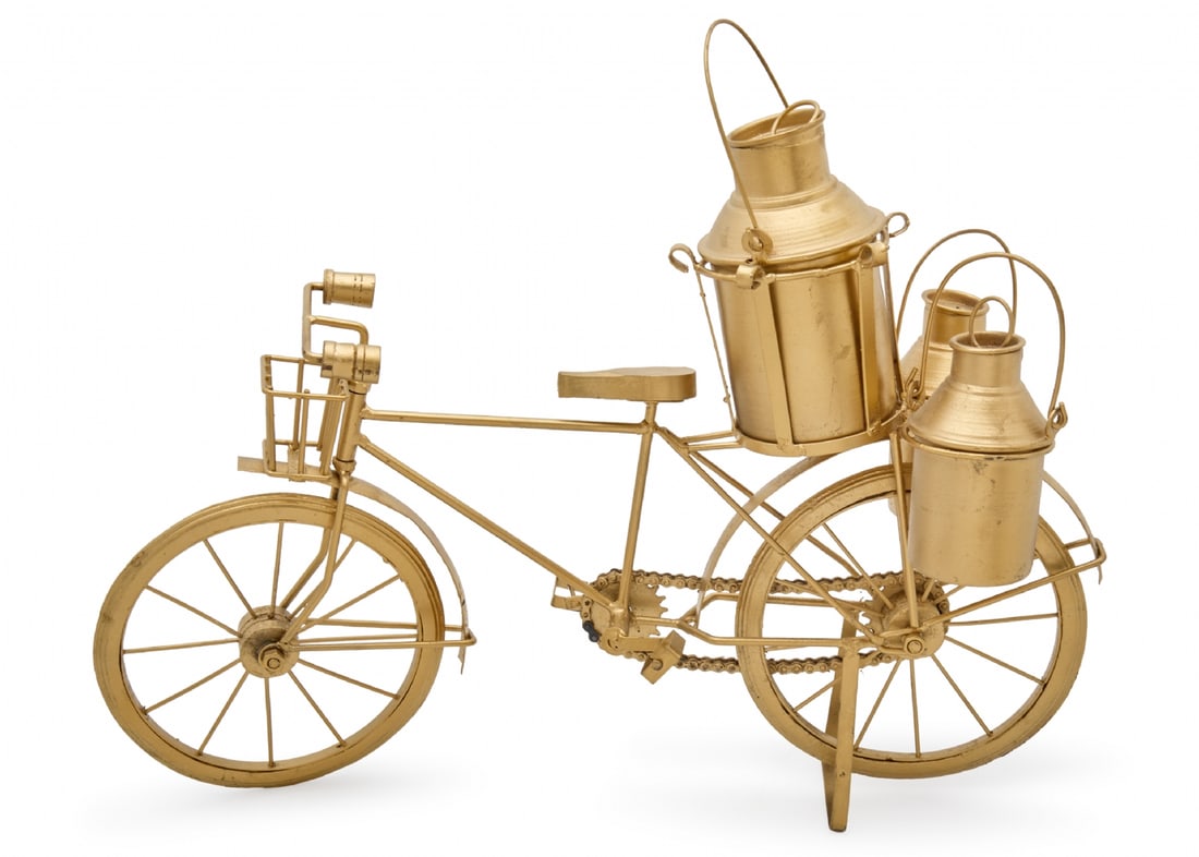Decorative Milkman's Bicycle Model Made of Wood and Metal, Painted Gold: Decorative Milkman's Bicycle Model Made of Wood and Metal, Painted Gold, length: 48 cm Height: 38 cm Notice: We are located in Israel and provide full packing and shipping service. You can ask us for 