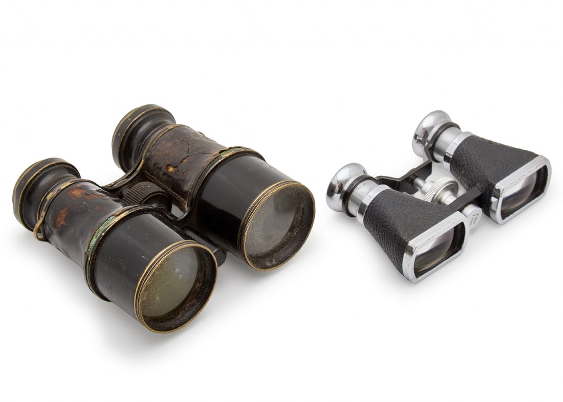 Two Antique Binoculars in Leather Cases: Two Antique Binoculars in Leather Cases, case dimensions respectively: 12X8 cm, 15X13 cm Notice: We are located in Israel and provide full packing and shipping service. You can ask us for a shipping