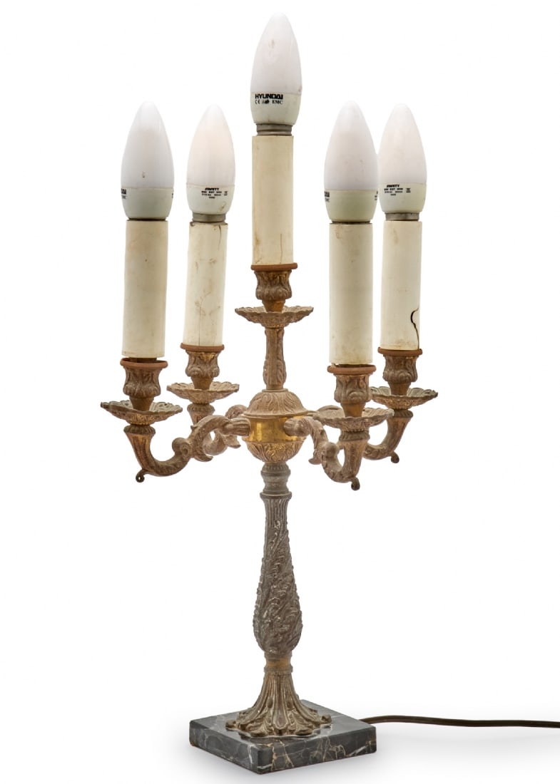 Table Lamp Made from Metal Candlestick with Square Marble Base - 2