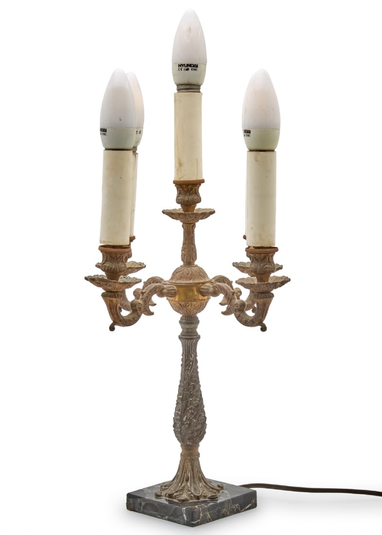 Table Lamp Made from Metal Candlestick with Square Marble Base - 3