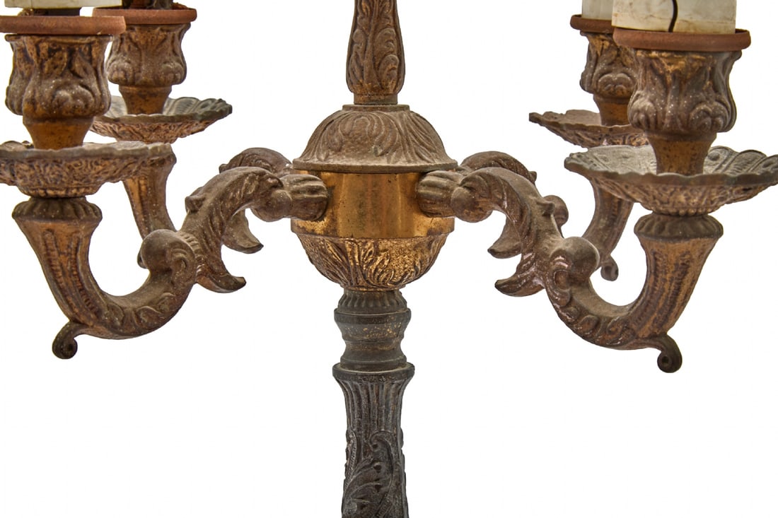 Table Lamp Made from Metal Candlestick with Square Marble Base - 5