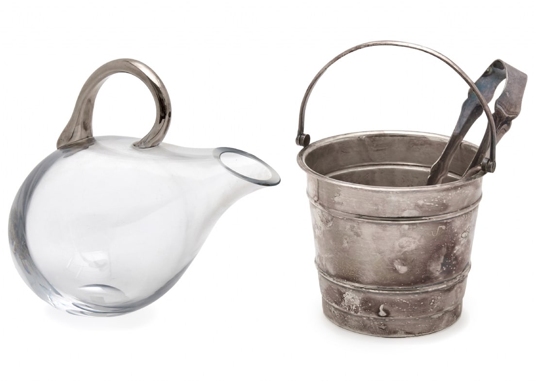 Peugeot Wine Decanter Designed as a Duck and Ice Bucket: Peugeot Wine Decanter Designed as a Duck and Ice Bucket, glass decanter with unique design Length: 27 cm Alongside a classic ice bucket with internal strainer and matching tongs, made of silver-plated